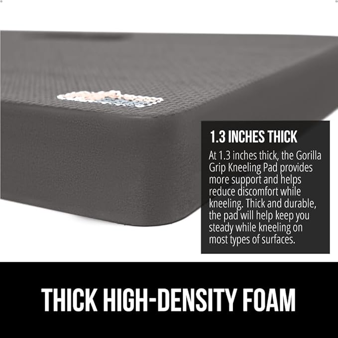 GORILLA GRIP Extra Thick Patent Pending Soft Foam Kneeling Pad, 2 PK, Supportive Large Cushion Knee Pads for Gardening, Baby Bath, Dirt and Water Resistant, Workout, Garden Supplies, 17.5x11, Charcoal