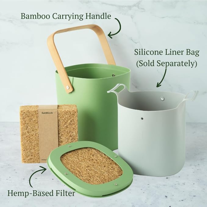 Bamboozle Countertop Compost Bin Kitchen | 1 Gallon | Odorless Composting Bin - Image 4