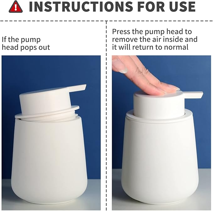 BosilunLife Foam Soap Dispenser - 12 oz Bathroom Lotion Pump, White Ceramic Dish Liquid Dispenser for Kitchen and Hand Wash (Rubber Paint)
