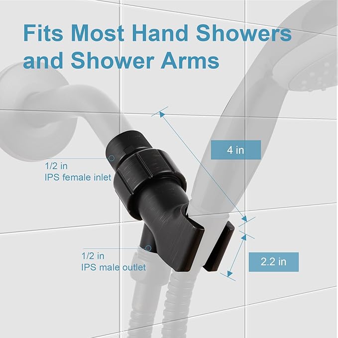 OFFO Shower Head Holder with Solid Metal Ball for Handheld Shower Head, Oil Rubbed Bronze Adjustable Shower Arm Mount for Connecting, 1/2 in IPS Female Inlet and Male Outlet