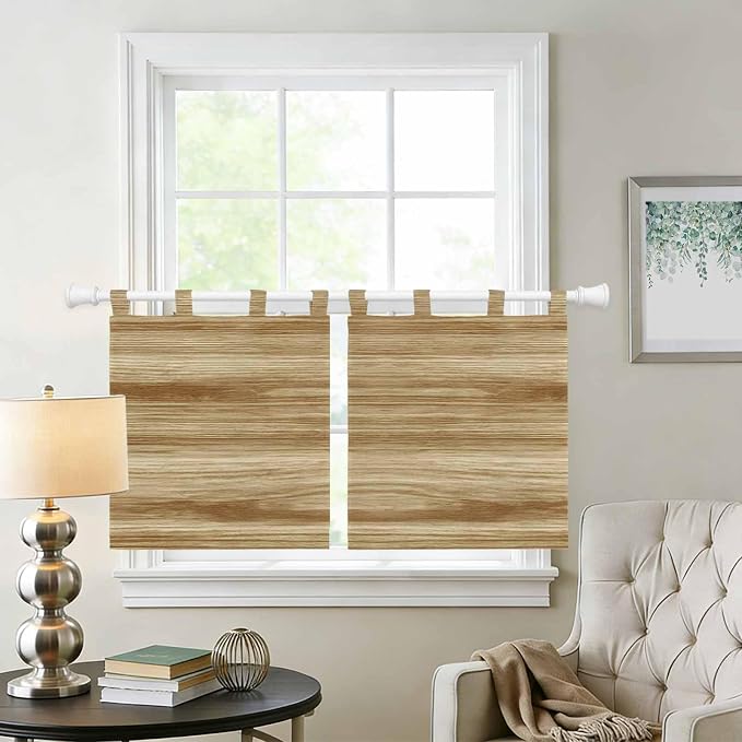 Light Brown Wood Grain Kitchen Curtains 24 Inch Length, Small Window Curtains - Image 2