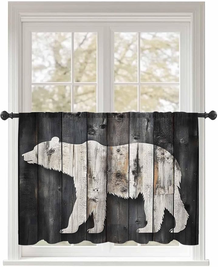 Sheer Curtains 45 Inch Length, Farmhouse Country Vintage Wood Grain Privacy by Unknown