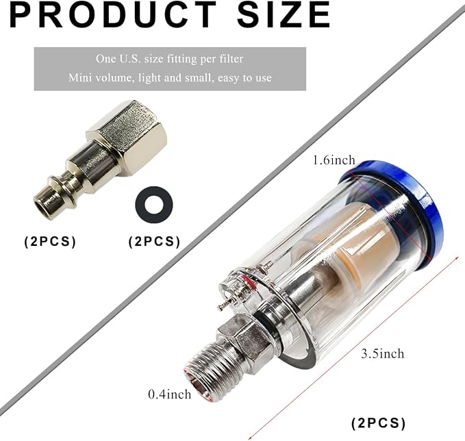 2 PCS Water Oil Separator Filter, 1/4" NPT Inlet and Outlet Airbrush Filter Air - Image 2
