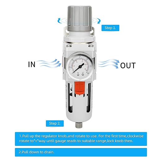 NANPU 1/2" NPT Compressed Air Filter Regulator Combo Piggyback, 5 Micron Brass - Image 4