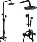 NeierThodore Oil Rubbed Bronze Shower Faucet Set Complete Shower System 8 Rain Shower 2 Cross Knobs Wall Mounted Mixer Bathroom Shower Tub Tap Bathroom Fixtures Wall Mount
