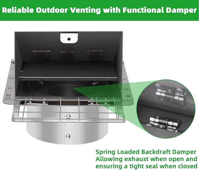 6 Inch Wall Vent with Screen and Damper, 304 Stainless Steel Outdoor Wall - Image 4