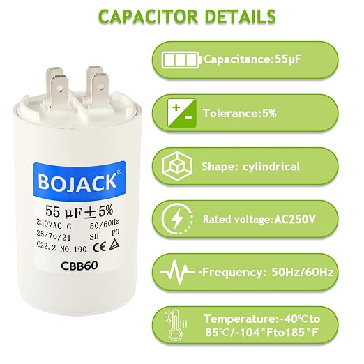 BOJACK CBB60 55uF 250 Volt 50/60Hz AC Capacitor Round Run Start Capacitor - Image 3