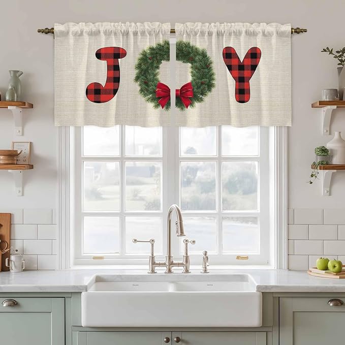 Red Green Christmas Kitchen Tier Curtains 36 Inch Long 2 Panel Set, Rod Pocket by Unknown