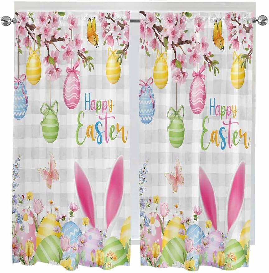 Happy Easter Living Room Curtains 72 Inches length, Spring Watercolor Bunny by Unknown