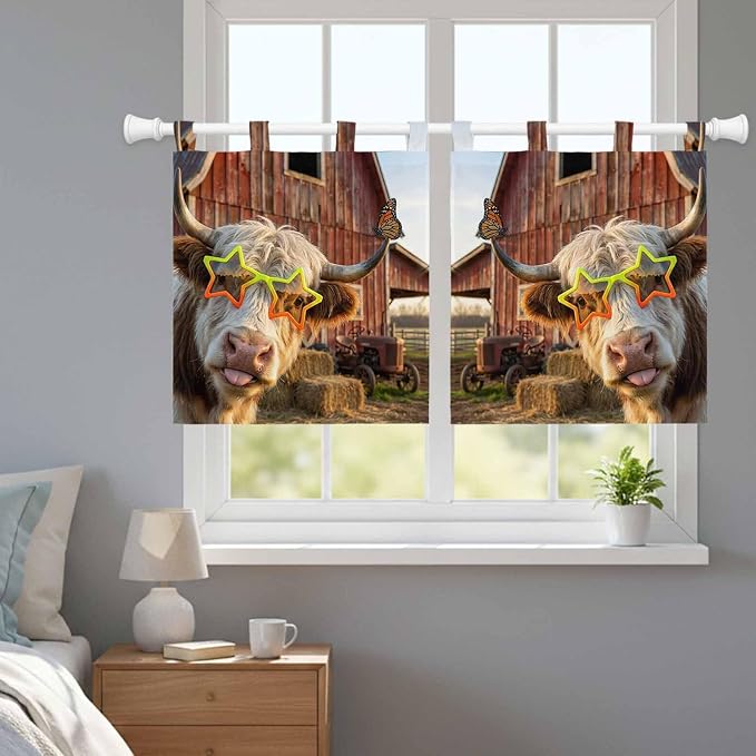 Farm Yaks Kitchen Curtains 24 Inch Length, Small Window Curtains Tab Top - Image 9