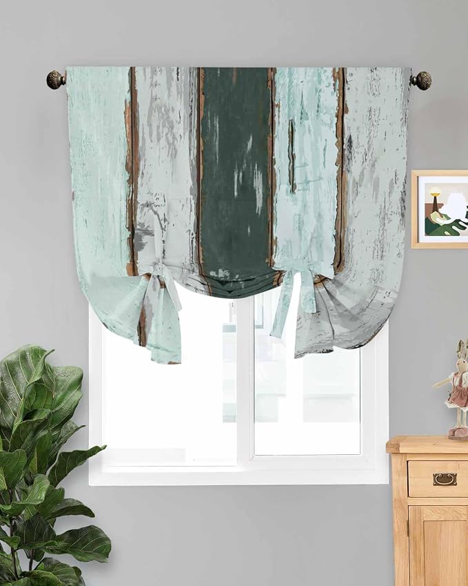 Tie Up Curtains for Windows, Vintage Wooden Retro Art Farmhouse Barns Blackout by Anzona