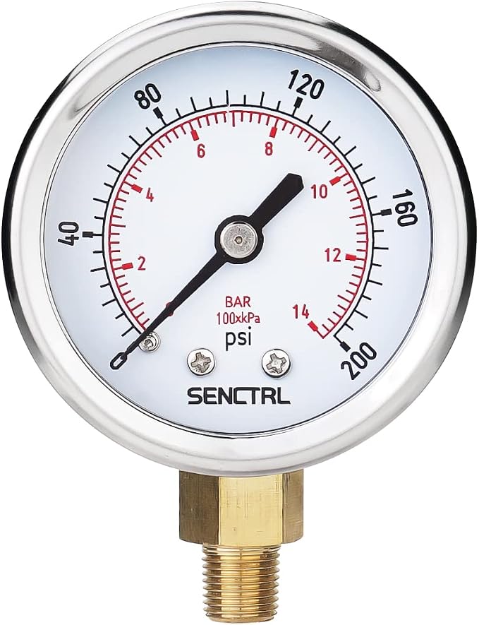 SENCTRL 0-200 psi Pressure Gauge, 1/8 NPT Lower Mount, Waterproof, Stainless by senctrl