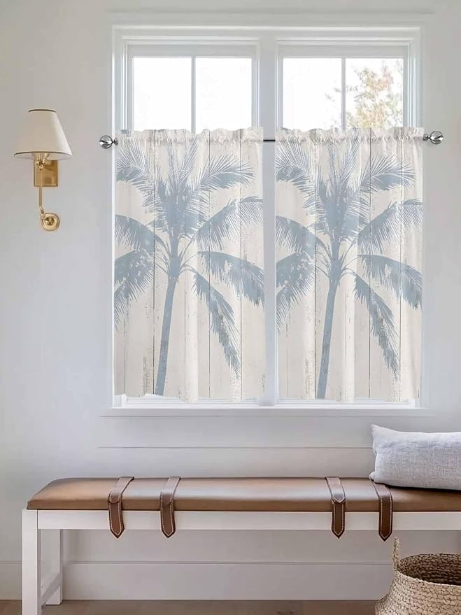 Summer Coconut Tree on Vintage Wood Grain Window Valance Curtains, Seaside - Image 3