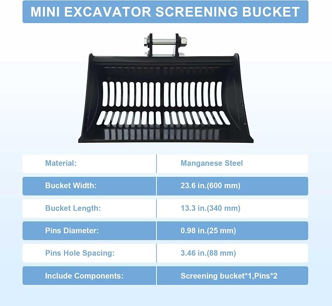 24-inch / 600-millimeter Screen Bucket, Excavator Accessory, Suitable - Image 4