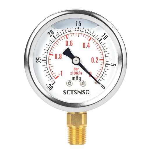 2-1/2" Dial Size, -30 inHg-0 Pressure Gauge, Glycerin Liquid Filled, 1/4" NPT by SCTSNSR