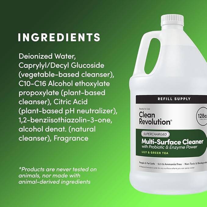 Clean Revolution SuperCharged All Purpose Cleaner, Non-Toxic, Eco-Friendly & Plant-Based, Ready to Use, Lily & Green Tea, 128 Fl Oz
