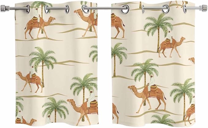 2 Panel Kitchen Cafe Curtains, Date Coconut Tree Sunlight Filtering Nature Air by Hokiten