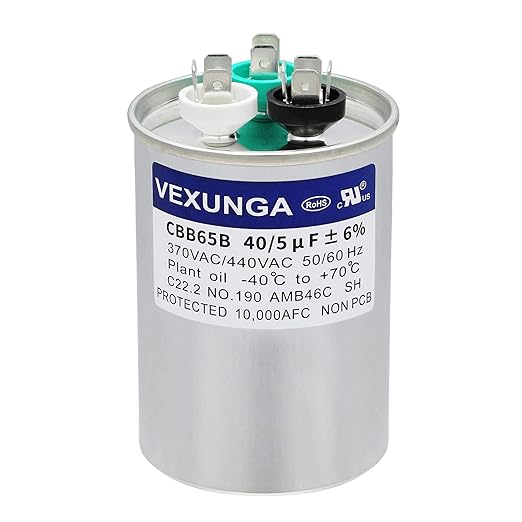 VEXUNGA 40/5 uF 40+5 MFD 370VAC or 440VAC Dual Run Start Round A/C Capacitor by VEXUNGA