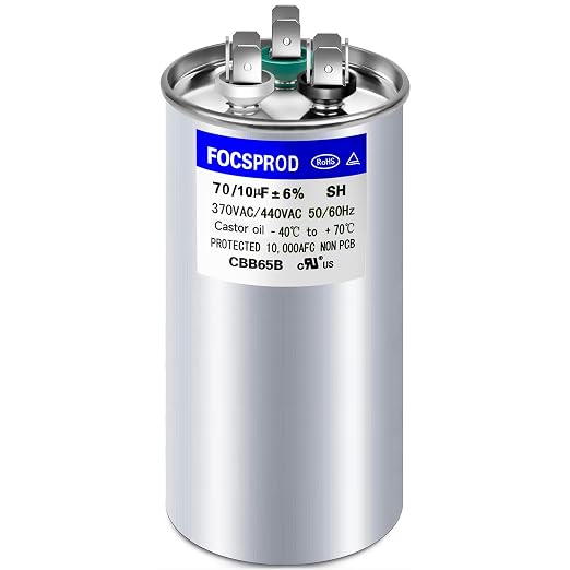 FOCSPROD 70+10 uF 70/10 MFD ±6% 370V/440V CBB65B AC Capacitor, Dual Run Round by FOCSPROD