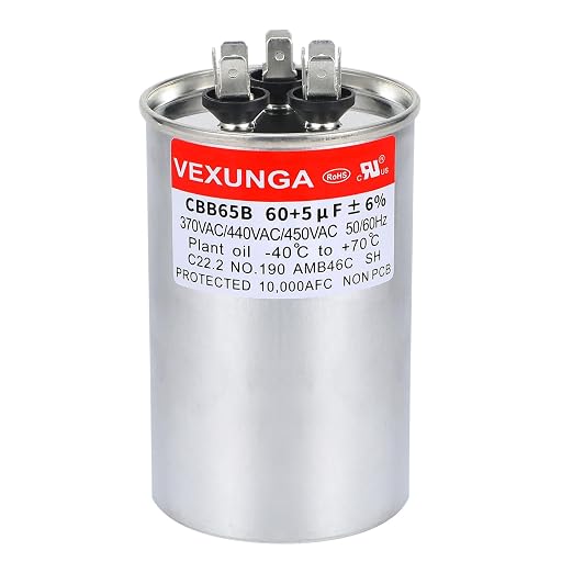 VEXUNGA 60/5uF AC Capacitor 60 5 uF MFD 370/440/450 VAC CBB65B Dual Run Start by VEXUNGA