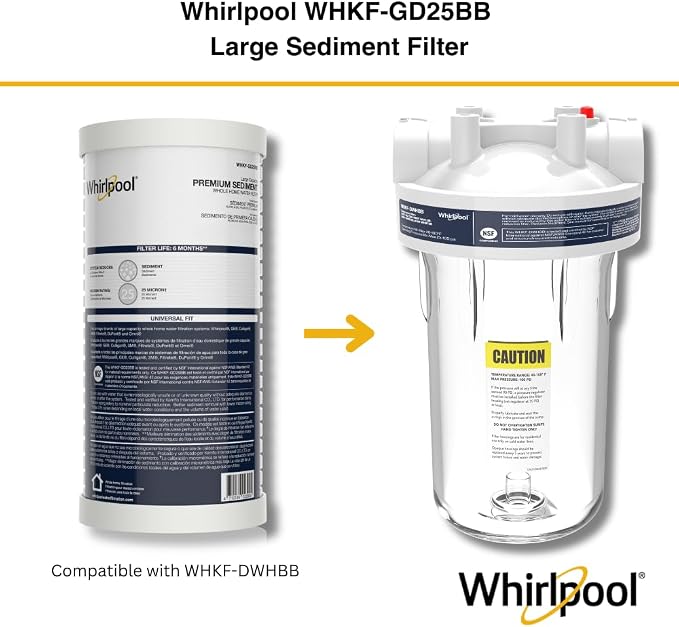 Whirlpool 10" x 4.5" Whole House Large Capacity Sediment Filter WHKF-GD25BB - Image 3