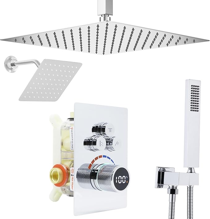 Shower System 12 Inches Rainfall Shower System Shower Head System for Bathroom 3 function shower system set Shower Faucet Rough-in Valve