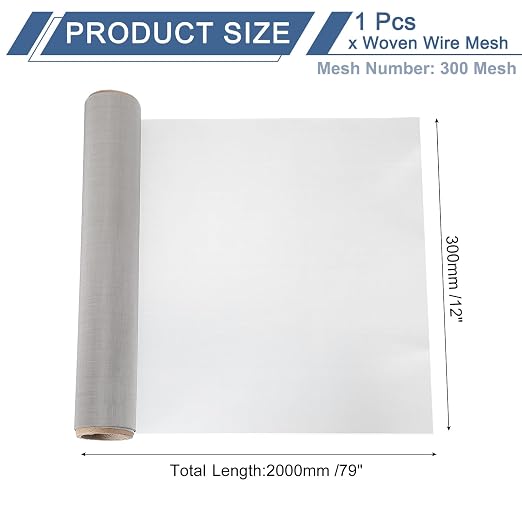 uxcell 300 Mesh 79" x 12" Woven Wire Mesh, 304 Stainless Steel Air Vent Filter - Image 2
