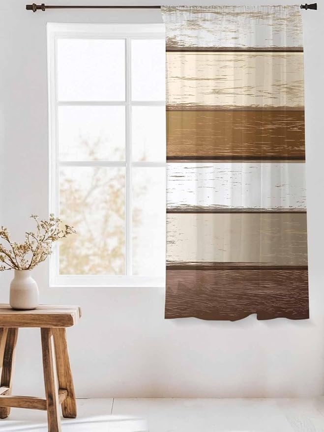 Sheer Curtains 72 Inches Long, Vintage Geometric Brown Semi Sheer Curtains - Image 3