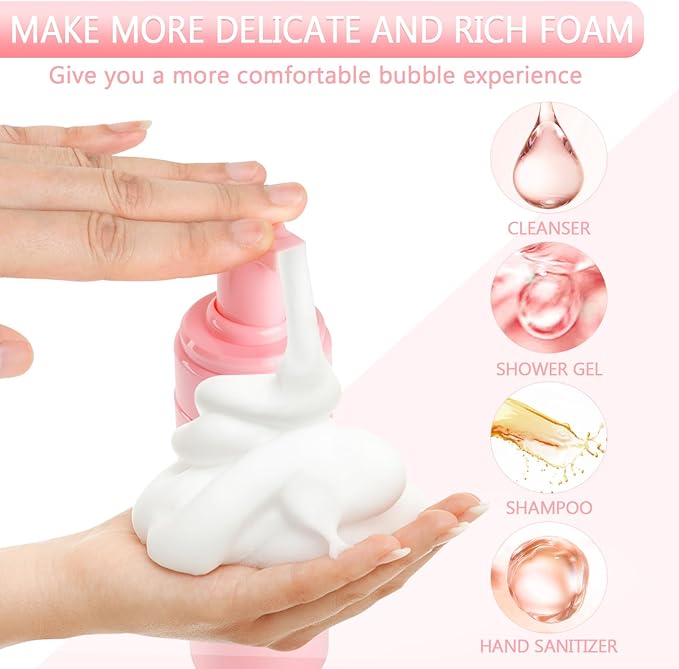 Foam Pump Bottle 5.1oz/150ml Pink Empty Foam Bottle Pump, Travel Foam Bottle for Soap, Shampoo, Cleaning Foam Dispenser Bottle Refillable (6 Pack)