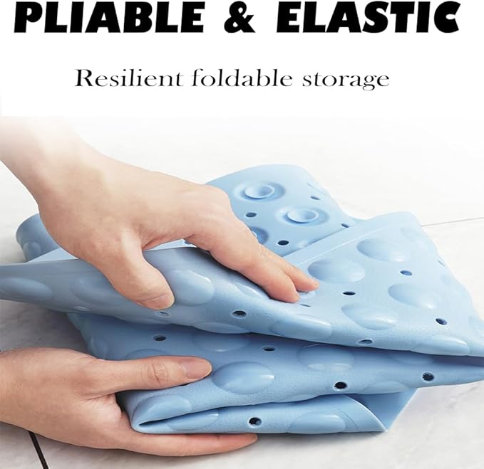 Mrcrypos Corner Shower Mats 25.5 x 25.5 Inches Bath Mat with Suction Cups and Drain Holes, Quick Dry Anti Slip Bathmat Machine Washable Shower Stall Mats for Bathroom, Baby Blue