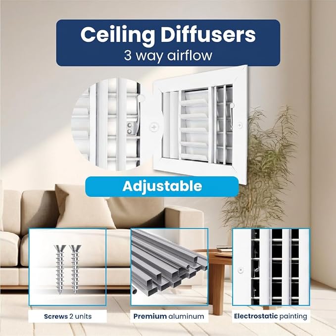 14x8 Aluminum 3-Way Air Vent Cover Wall Ceiling Register | Multi-Shutter Damper - Image 4