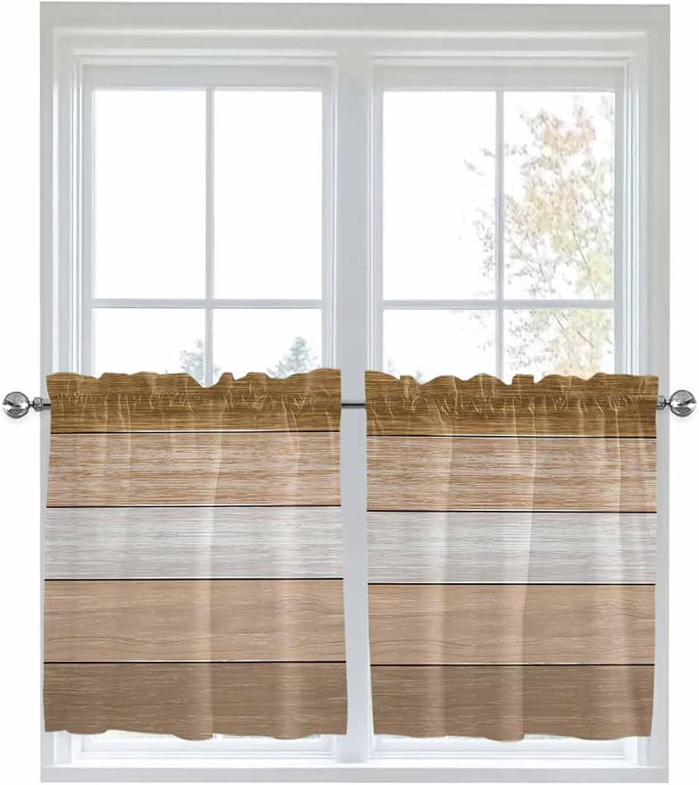 Retro Farm Wood Board Window Valance Curtains, 2 Panel - Image 6