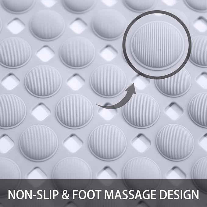 Non-Slip Bath Mat for Tub - Extra Large TPR Bathtub Mat with Suction Cups, Quick-Dry & Easy Clean, Family-Friendly Design (Gray, 36x17 Inch)