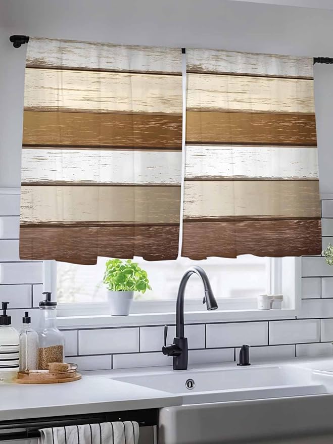 Sheer Curtains 54 Inch Length, Vintage Geometric Brown Semi Sheer Curtains - Image 5