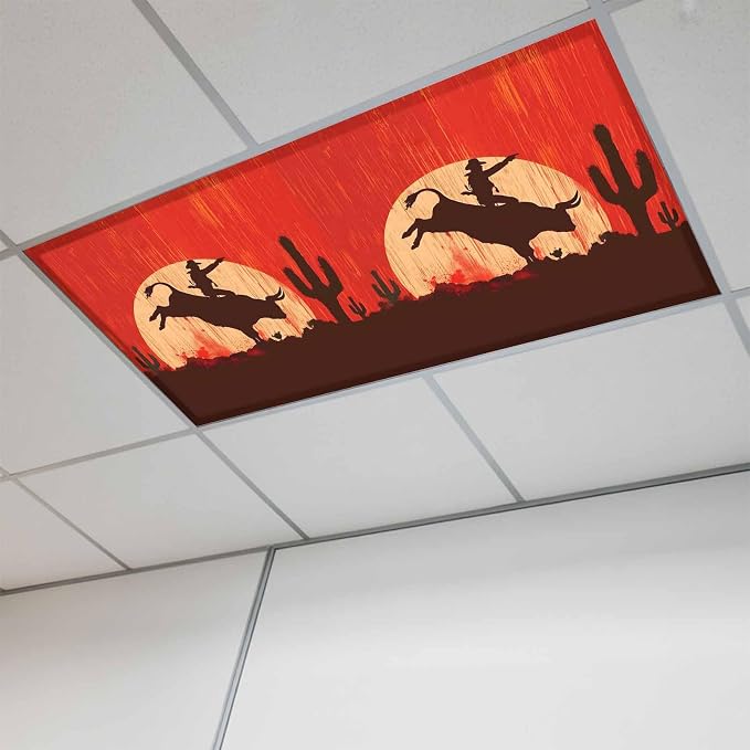 Fluorescent Light Covers for Drop Ceiling Western Cowboys Horse Riding on Red by Unknown