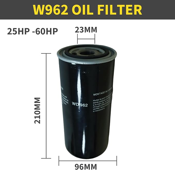 W962 Oil Filter for 25HP-60HP Screw Air Compressor, Industrial Screw Air - Image 2