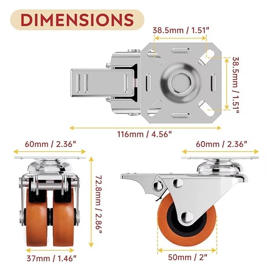 2 Inch Double Caster Wheels - Image 2