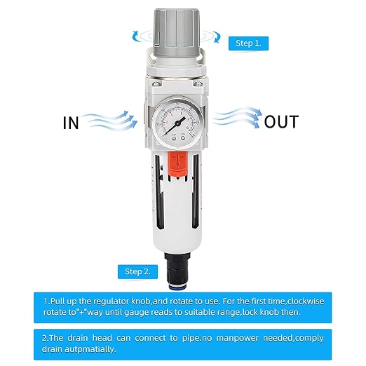 NANPU 1/2" NPT Compressed Air Filter Regulator Combo Piggyback, Auto Drain - Image 4