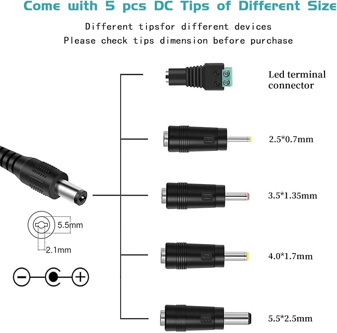 100V-240V to 24V Power Supply, 24V 1A Power Adapter 5.5x2.1mm - Image 3