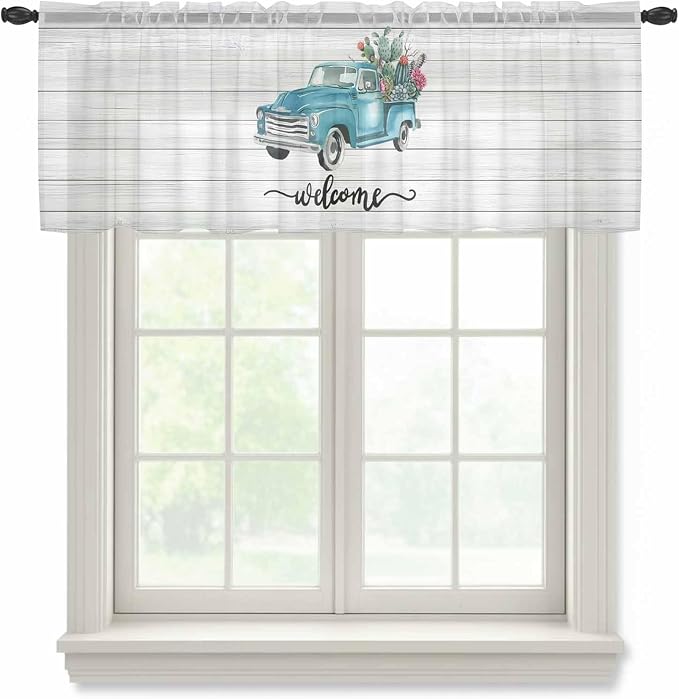 Welcome Sheer Valance Curtains, Summer Car by Houseown