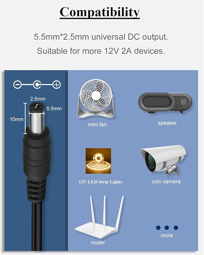 12V DC Power Supply 2A, AC Adapter 100-240V 50-60Hz to 12 Volts 2000mA - Image 4