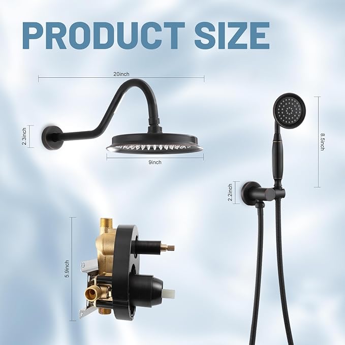Antique Shower Head Faucet Set,Oil Rubbed Bronze Vintage Wall Mount Shower Faucets Combo With Handheld Spray,Bathroom Rainfall Shower System Trim Kit With Brass Pressure Balance Valve & 9''Shower Head