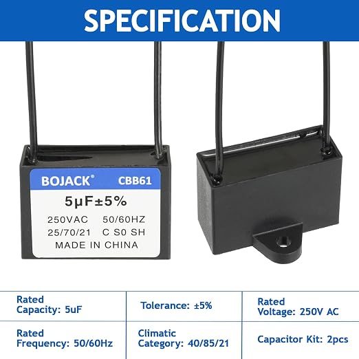 BOJACK CBB61 5uF 250V AC 2 Wires Ceiling Fan Starting Capacitor, - Image 3