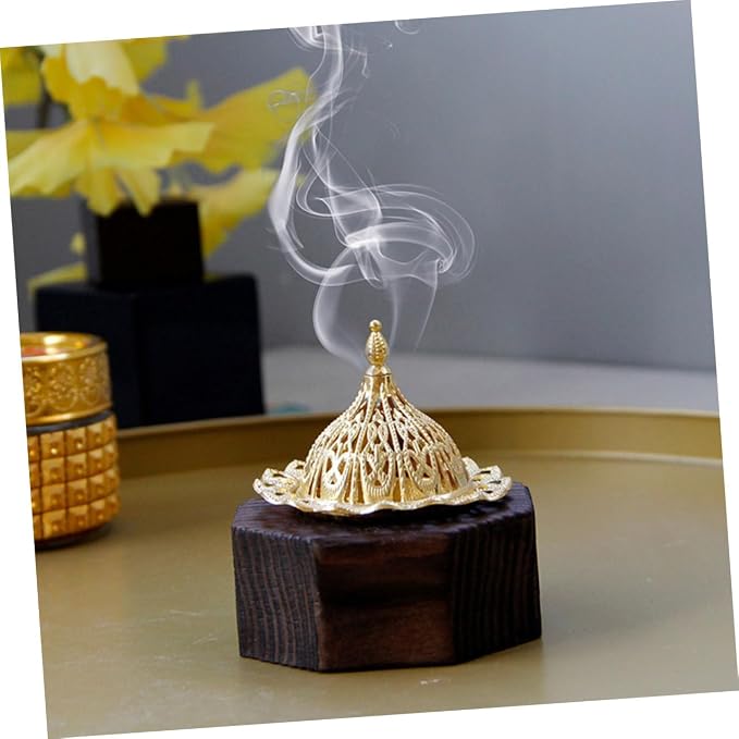 Cabilock Desktop Incense Burner Black Wooden Censer Metal Trim Octagonal Design - Image 8