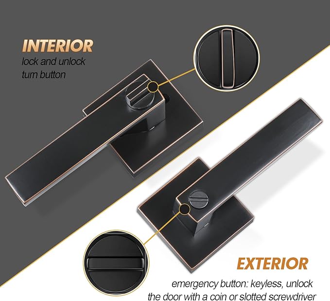 Privacy Door Levers, 1 Pack Oil Rubbed Bronze Door Handles Interior Heavy Duty Bed and Bath Keyless Door Locksets, Reversible for Left Right Handed Doors