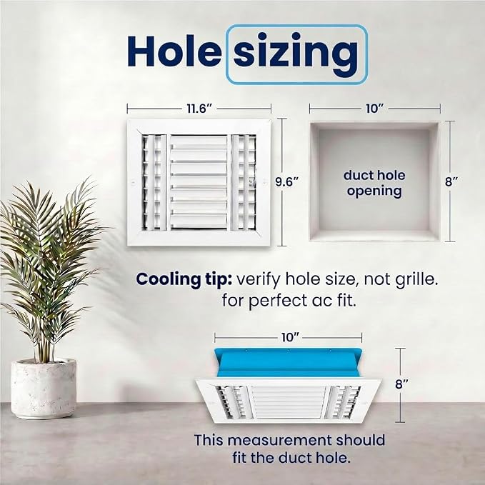 10x8 Aluminum 3-Way Air Vent Cover Wall or Ceiling Register – Quiet HVAC Vent - Image 3