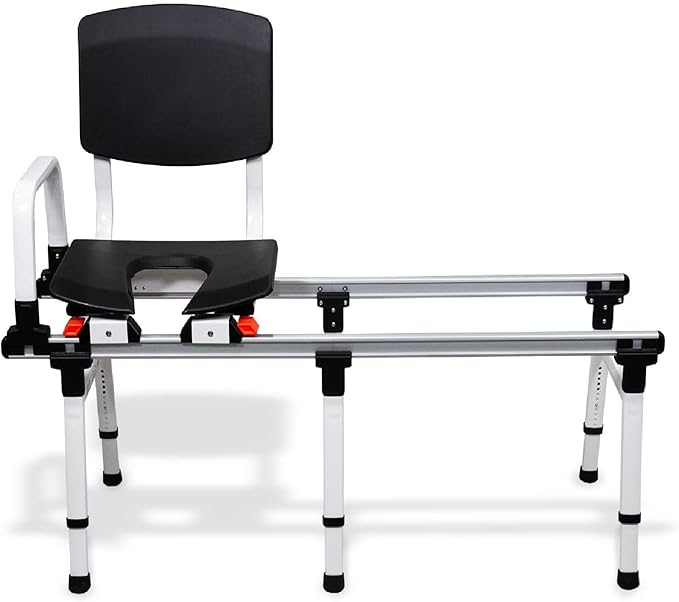 ShowerGlyde SG2 - FSA HSA Eligible | Sliding Transfer Bench for Toilet-Adjacent Tubs, Adjustable Height, Grab Bar, Extended Rails, Sliding Shower Chair with Commode Compatibility