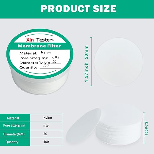 Xin Tester 100 Pieces Nylon Disc Membrane Filters, 50 mm Diameter, 0.45µm Pore - Image 5