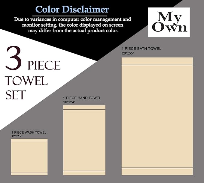 MyOwn Ultra Soft 3 Pack Cotton Towel Set, Contains a Bath Towel 28x55 inch, a Hand Towel 16x24 inch & Wash Coth 12x12 inch, Ideal Everyday use, Compact & Lightweight - Olive Green