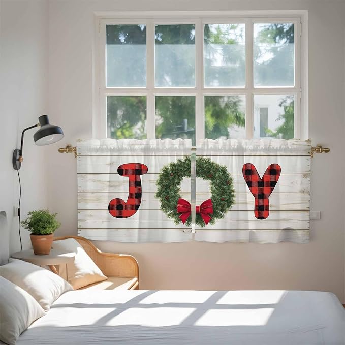 Christmas Wreaths Kitchen Tier Curtains 24 Inch Long 2 Panel Set, Rod Pocket - Image 4
